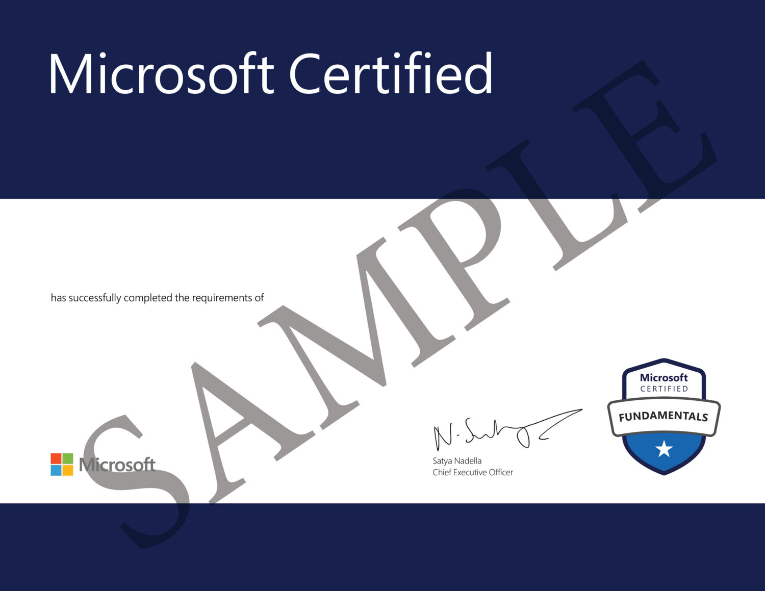 Microsoft 365 Fundamentals (Exam MS-900) sample certificate