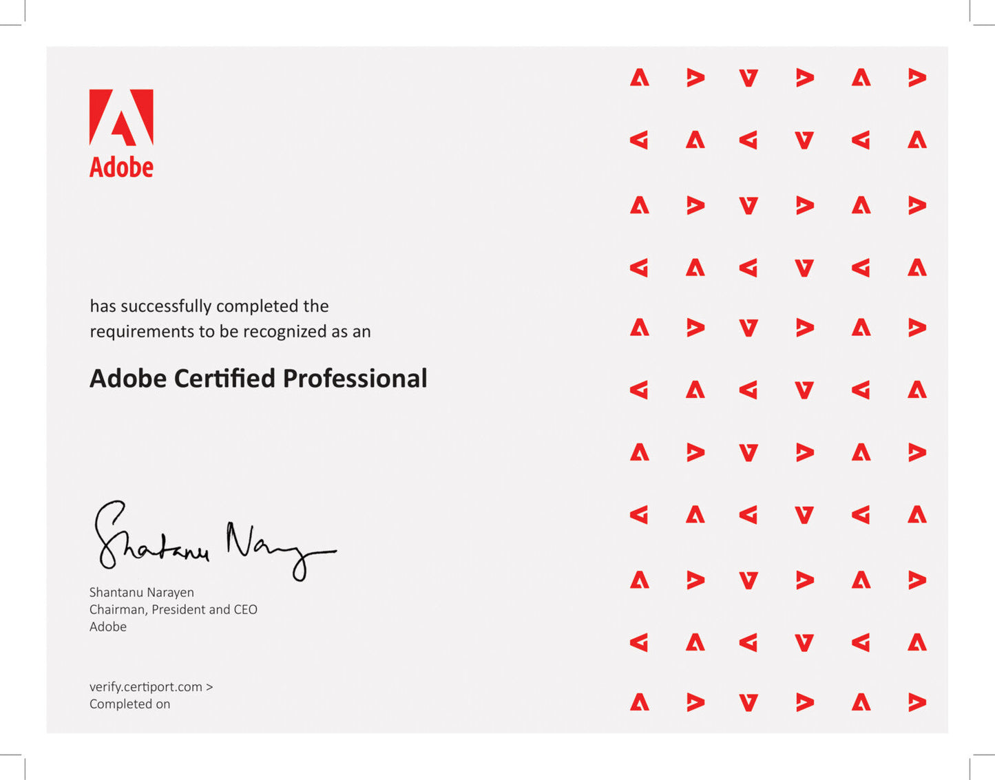 Adobe Certified Professional Sample Certificate